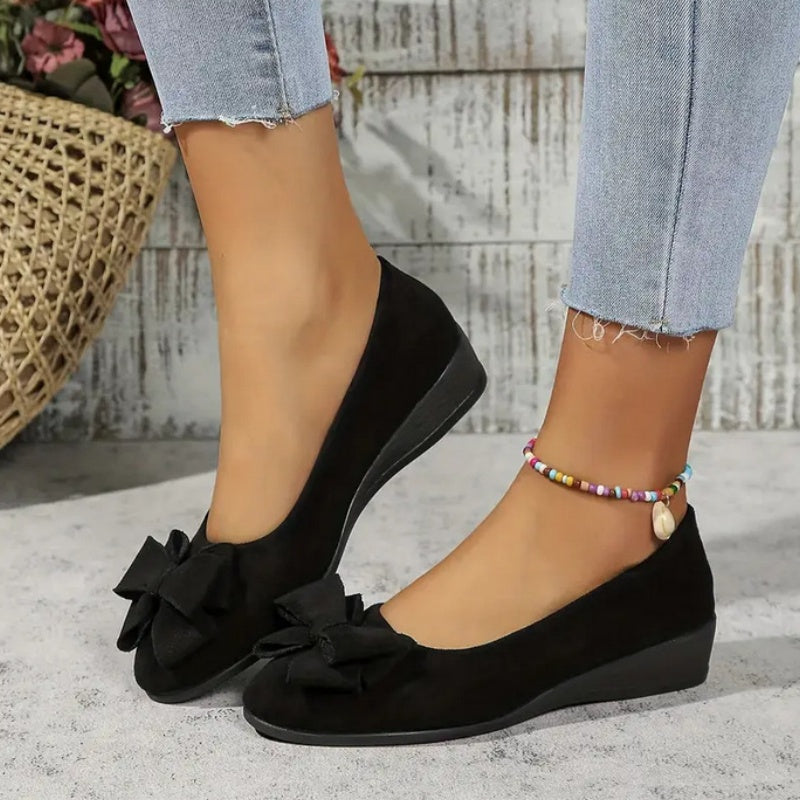 Mocassins à Talon Compensé avec Nœud Décoratif