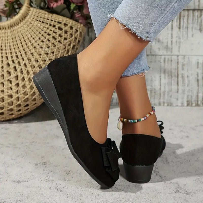 Mocassins à Talon Compensé avec Nœud Décoratif