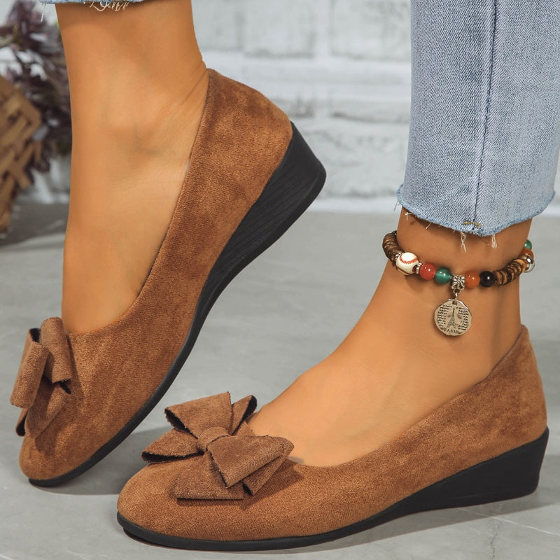 Mocassins à Talon Compensé avec Nœud Décoratif