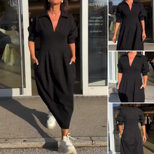 👗Remise de printemps 50%🔥Robe midi à col en V pour femme avec col