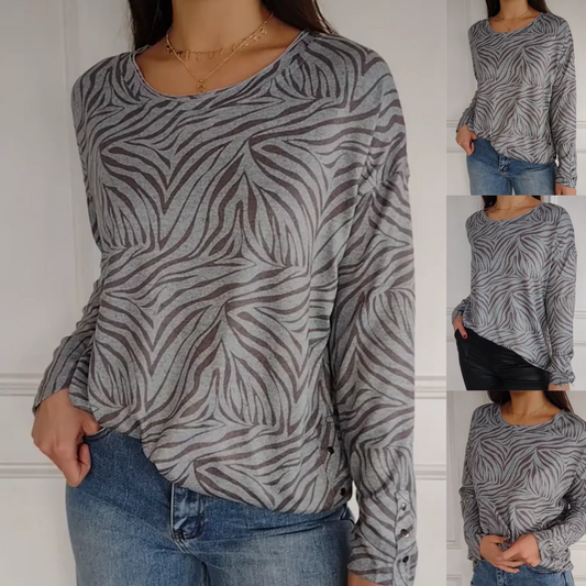 🔥Haut à col rond imprimé à manches longues pour femmes