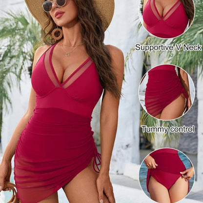 🏝️ Dernière vente 49% OFF🍧Le maillot de bain amincissant en mesh transparent avec wraps de sarong