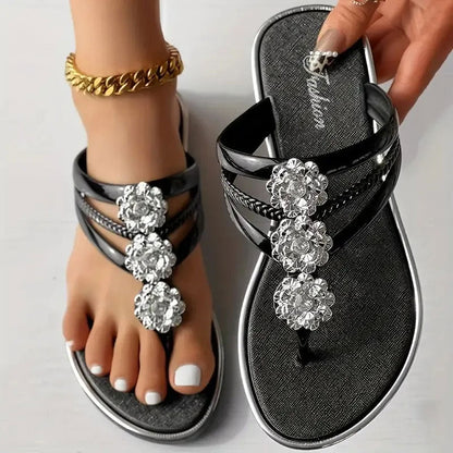 Sandales Plates Décontractées à Fleurs Décoratives pour Femmes