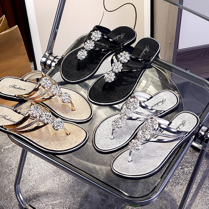 Sandales Plates Décontractées à Fleurs Décoratives pour Femmes