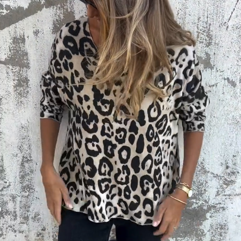 T-shirt stretch col rond imprimé léopard pour femme