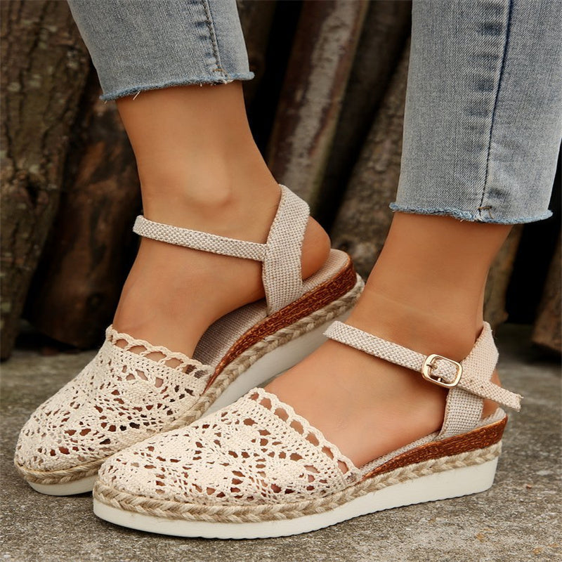 Sandales à Talons Wedge en Crochet à Bout Fermé pour Femmes
