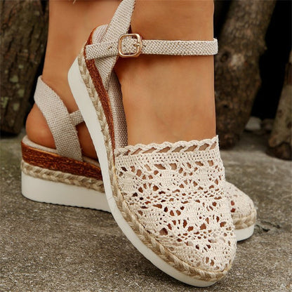Sandales à Talons Wedge en Crochet à Bout Fermé pour Femmes