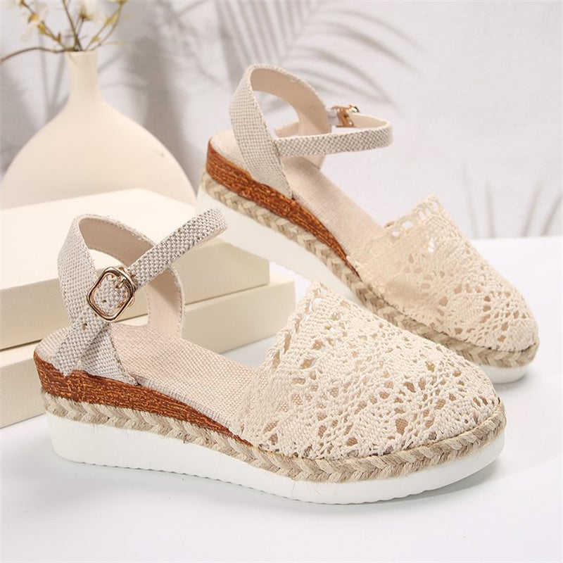 Sandales à Talons Wedge en Crochet à Bout Fermé pour Femmes