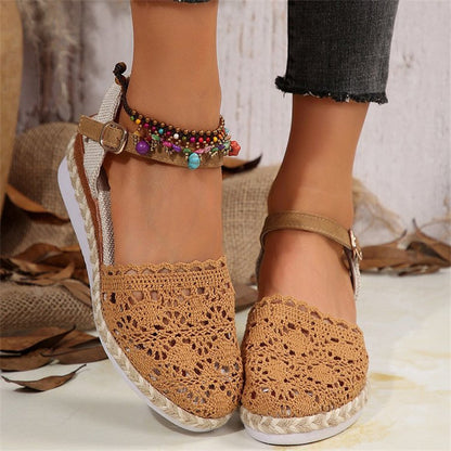 Sandales à Talons Wedge en Crochet à Bout Fermé pour Femmes