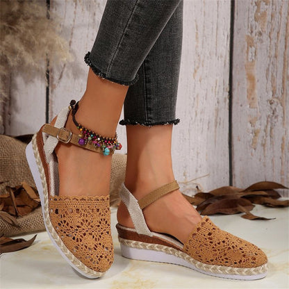 Sandales à Talons Wedge en Crochet à Bout Fermé pour Femmes