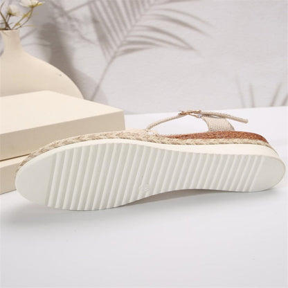 Sandales à Talons Wedge en Crochet à Bout Fermé pour Femmes