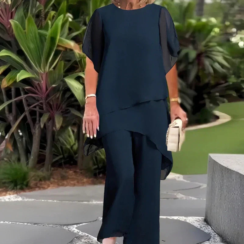 ✨️Nouveaux arrivages✨️Deux-pièces pour femmes : Charmant top asymétrique & pantalon à jambes larges（🔥52 % de réduction）