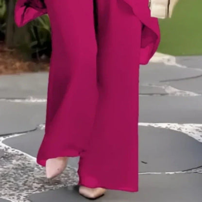 ✨️Nouveaux arrivages✨️Deux-pièces pour femmes : Charmant top asymétrique & pantalon à jambes larges（🔥52 % de réduction）