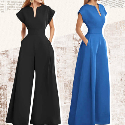 50%Rabatt🔥Damen-Jumpsuit mit V-Ausschnitt, kurzen Ärmeln und weitem Bein