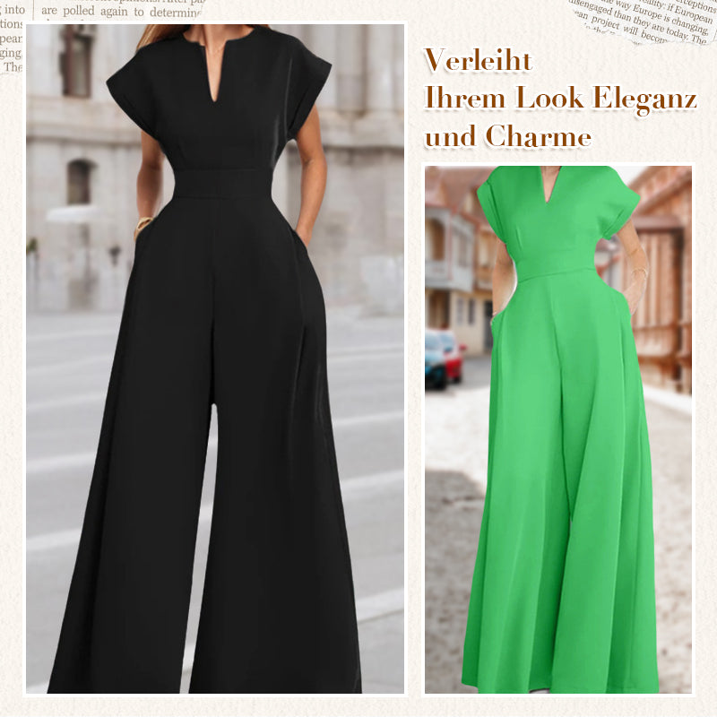 50%Rabatt🔥Damen-Jumpsuit mit V-Ausschnitt, kurzen Ärmeln und weitem Bein