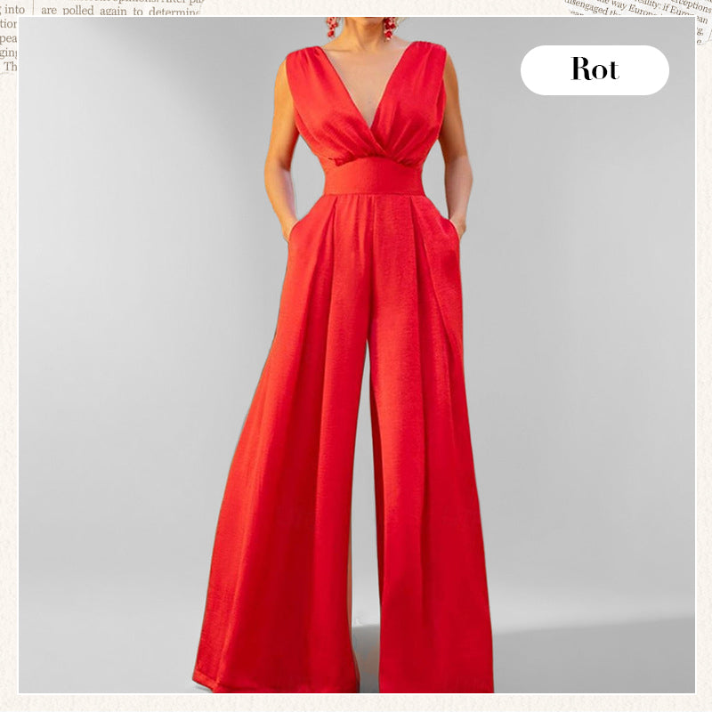 50%Rabatt🔥Damen-Jumpsuit mit V-Ausschnitt, kurzen Ärmeln und weitem Bein