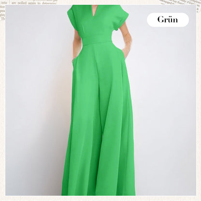 50%Rabatt🔥Damen-Jumpsuit mit V-Ausschnitt, kurzen Ärmeln und weitem Bein