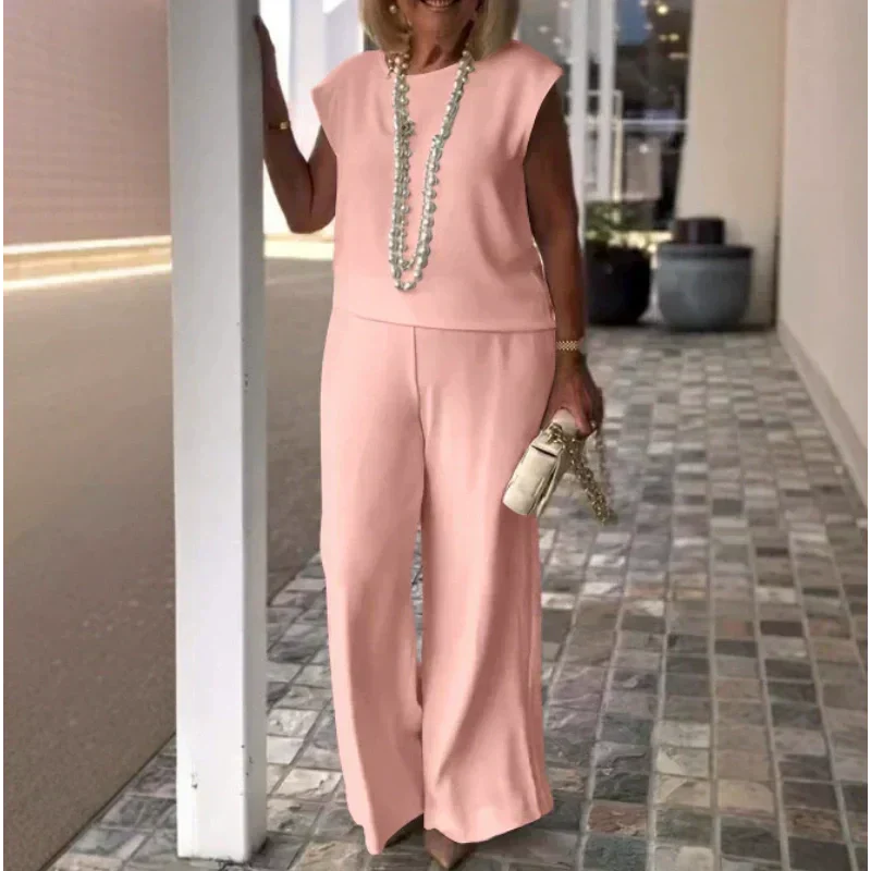 🌸2025 Tout nouveau design👗Haut sans manches et pantalon à col rond pour femmes