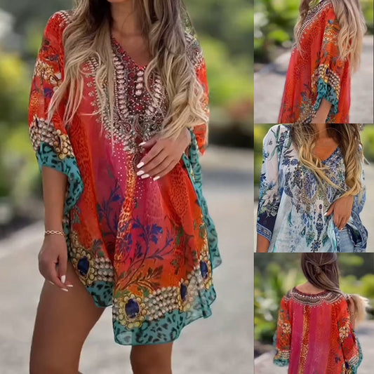 🔥Robe asymétrique pour femme avec col en V et coupe ample