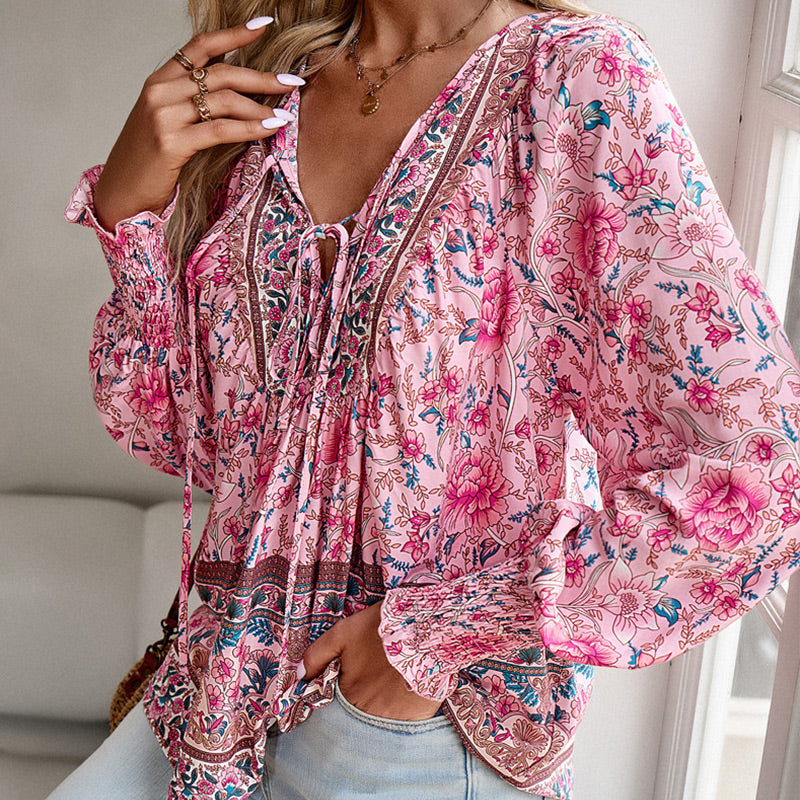 🔥Vente à chaud - 49 % de réduction🔥Chemise à manches longues à col V imprimé pour femmes