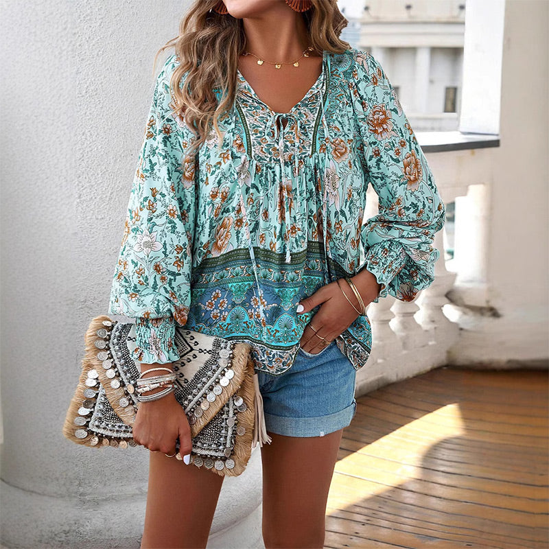 🔥Vente à chaud - 49 % de réduction🔥Chemise à manches longues à col V imprimé pour femmes