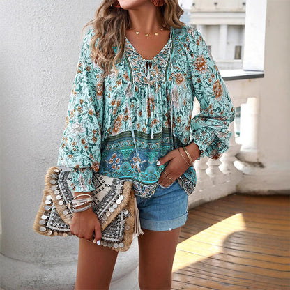 🔥Vente à chaud - 49 % de réduction🔥Chemise à manches longues à col V imprimé pour femmes