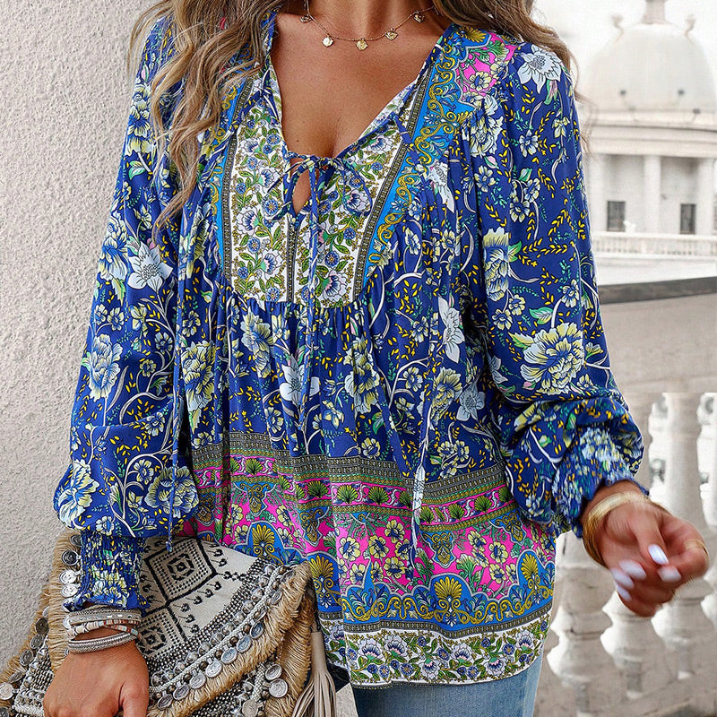 🔥Vente à chaud - 49 % de réduction🔥Chemise à manches longues à col V imprimé pour femmes