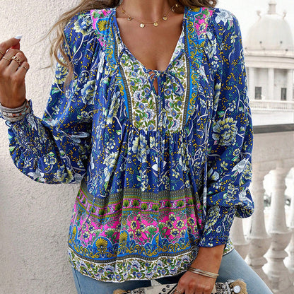 🔥Vente à chaud - 49 % de réduction🔥Chemise à manches longues à col V imprimé pour femmes