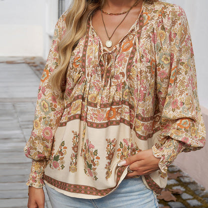 🔥Vente à chaud - 49 % de réduction🔥Chemise à manches longues à col V imprimé pour femmes