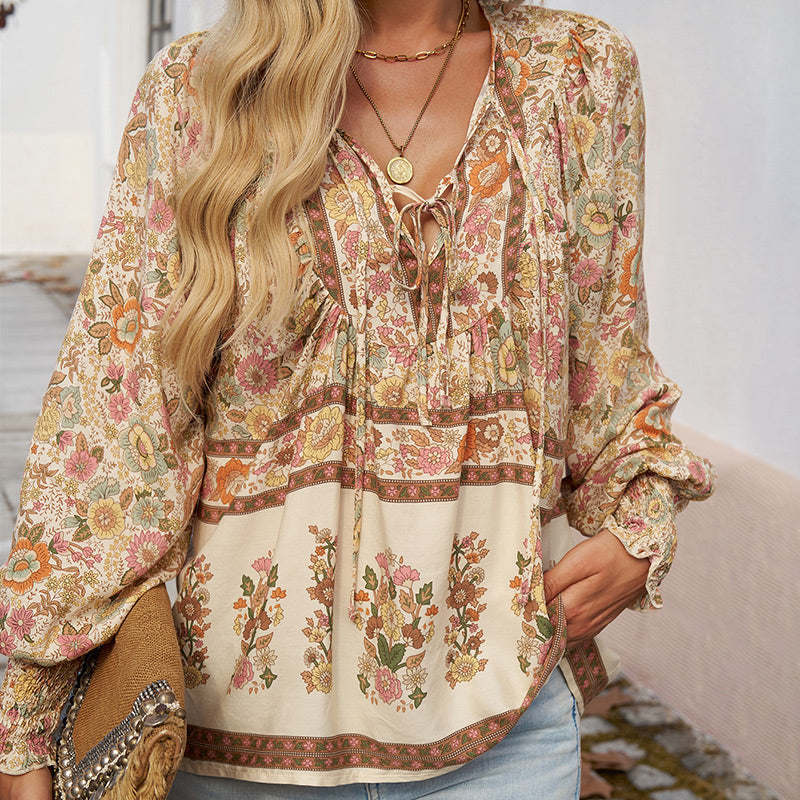 🔥Vente à chaud - 49 % de réduction🔥Chemise à manches longues à col V imprimé pour femmes