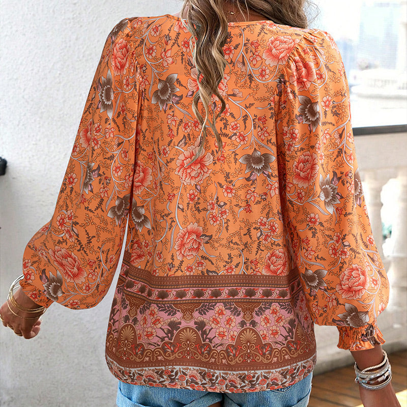 🔥Vente à chaud - 49 % de réduction🔥Chemise à manches longues à col V imprimé pour femmes