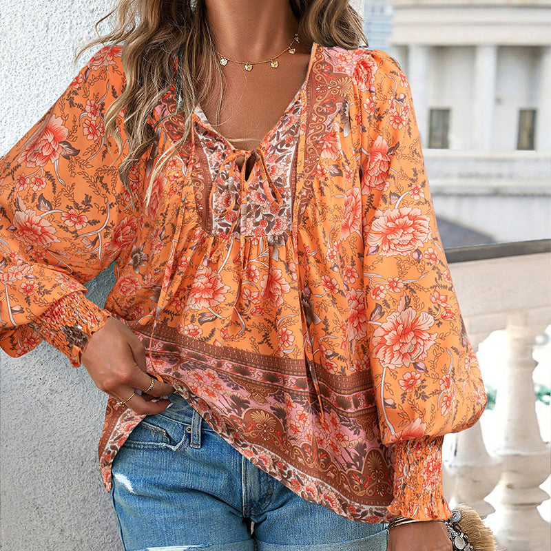 🔥Vente à chaud - 49 % de réduction🔥Chemise à manches longues à col V imprimé pour femmes