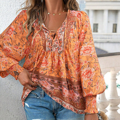 🔥Vente à chaud - 49 % de réduction🔥Chemise à manches longues à col V imprimé pour femmes