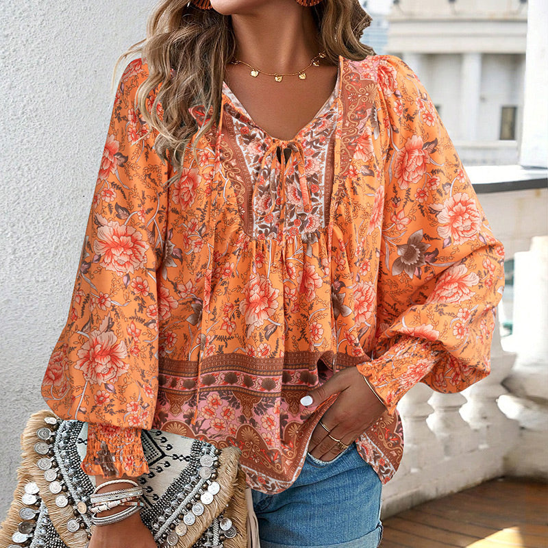 🔥Vente à chaud - 49 % de réduction🔥Chemise à manches longues à col V imprimé pour femmes