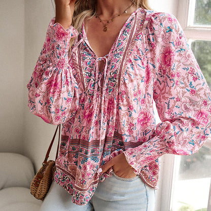🔥Vente à chaud - 49 % de réduction🔥Chemise à manches longues à col V imprimé pour femmes