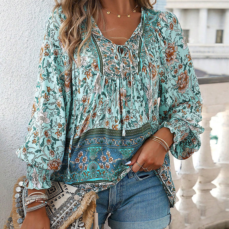 🔥Vente à chaud - 49 % de réduction🔥Chemise à manches longues à col V imprimé pour femmes