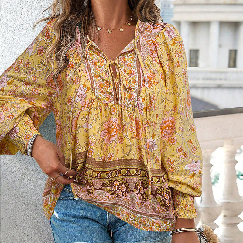 🔥Vente à chaud - 49 % de réduction🔥Chemise à manches longues à col V imprimé pour femmes