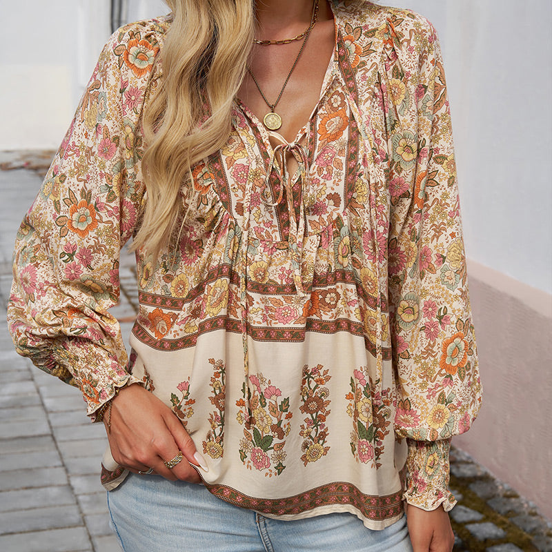 🔥Vente à chaud - 49 % de réduction🔥Chemise à manches longues à col V imprimé pour femmes