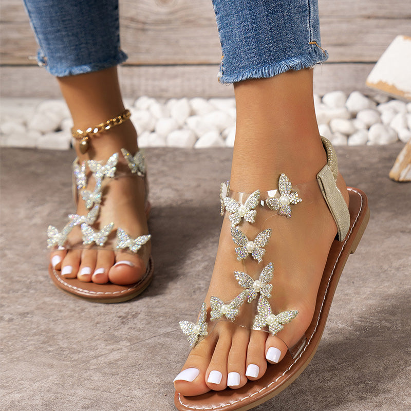 Sandales Élégantes avec Papillon en Strass pour Femmes
