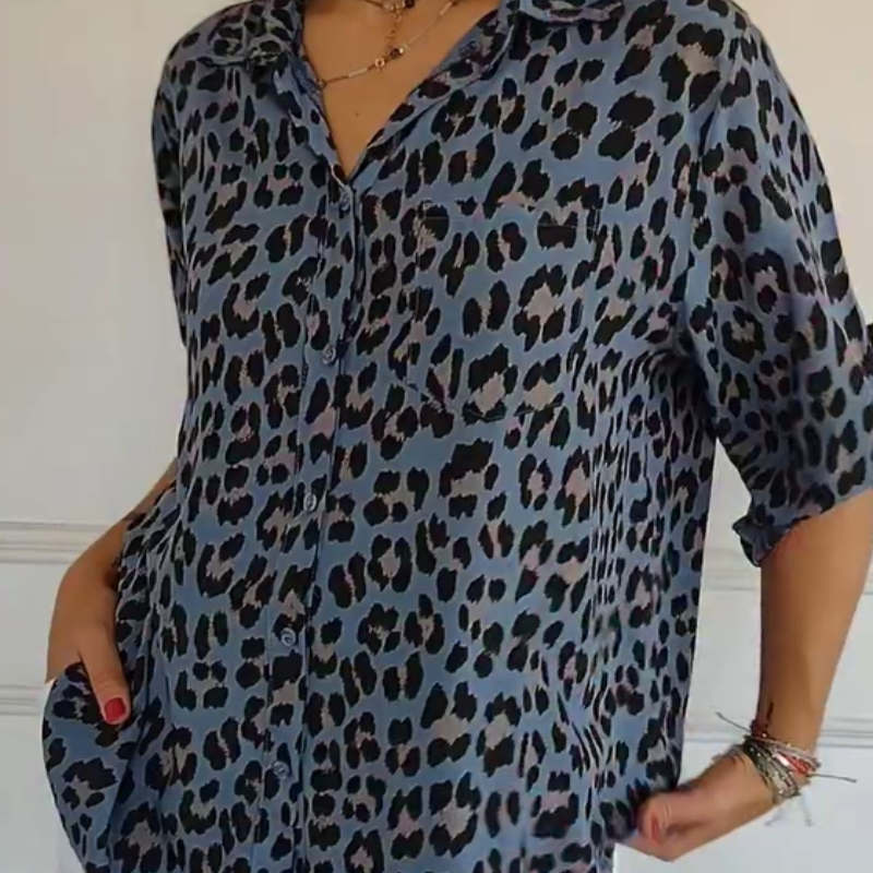 Chemise élégante à imprimé léopard avec col à revers et manches ajustables