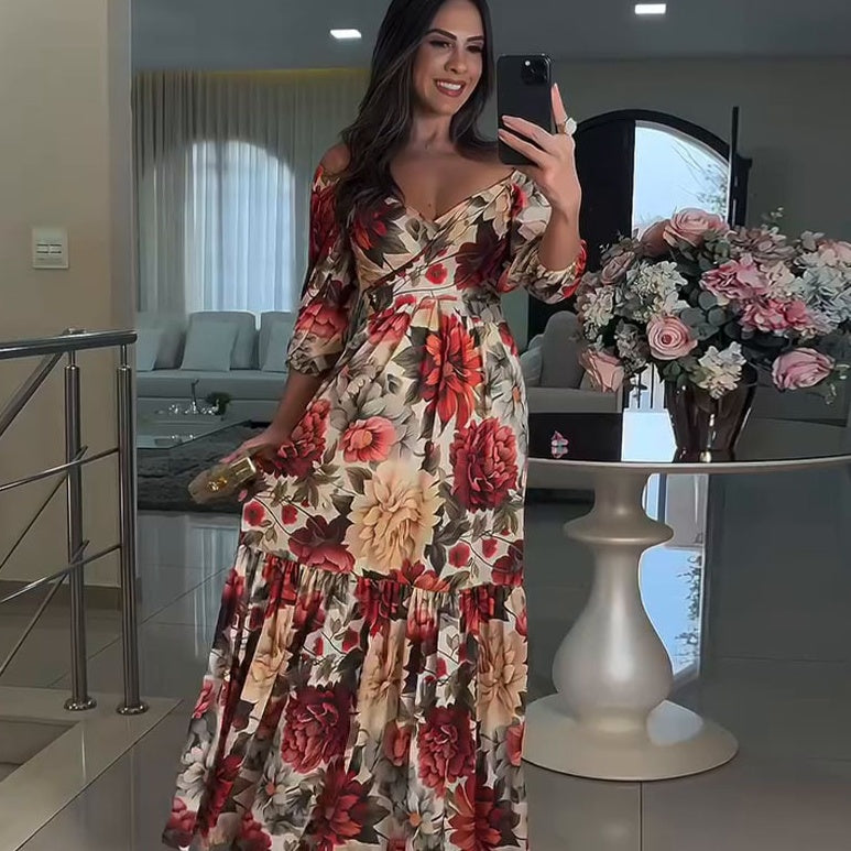 🌹 HOT SALE 49% OFF 🌹 Femme col V robe plissée imprimée florale ✈️ Livraison gratuite