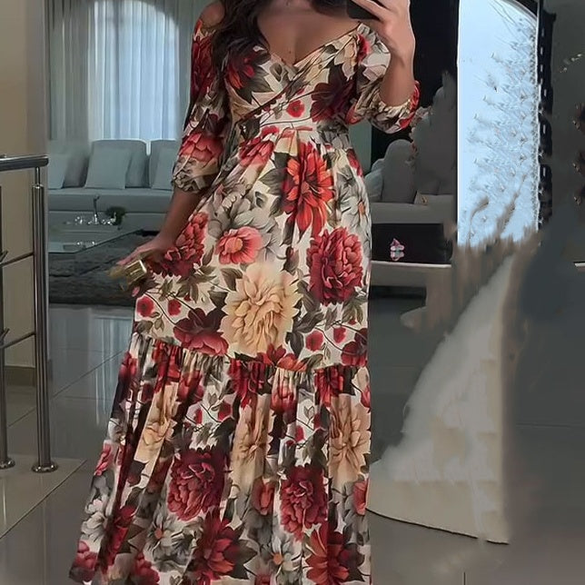 🌹 HOT SALE 49% OFF 🌹 Femme col V robe plissée imprimée florale ✈️ Livraison gratuite