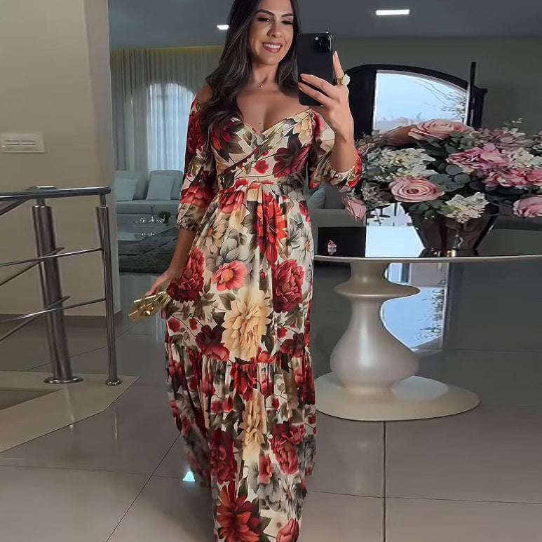🌹 HOT SALE 49% OFF 🌹 Femme col V robe plissée imprimée florale ✈️ Livraison gratuite