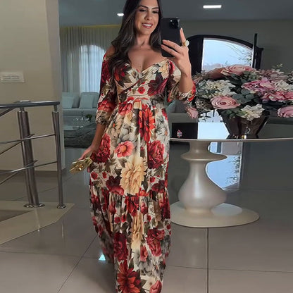 🌹 HOT SALE 49% OFF 🌹 Femme col V robe plissée imprimée florale ✈️ Livraison gratuite