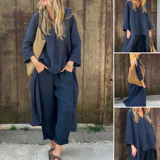 🌸Ensemble 2 pièces d'été à col en V avec pochettes pour femmes（🔥50 % DE RÉDUCTION）
