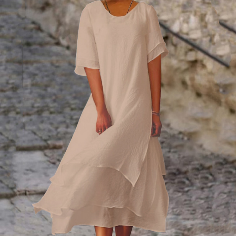Robe midi femme à col rond et ourlet irrégulier