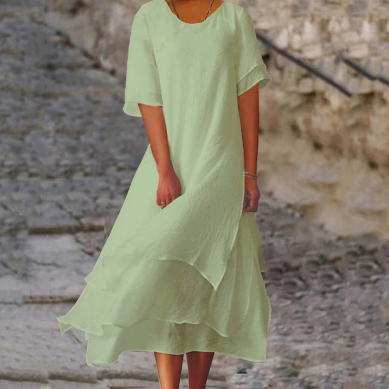 Robe midi femme à col rond et ourlet irrégulier