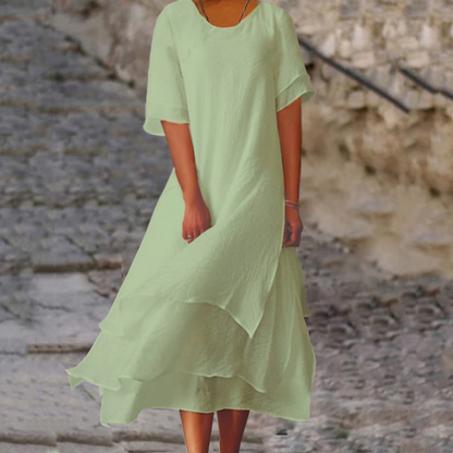 Robe midi femme à col rond et ourlet irrégulier