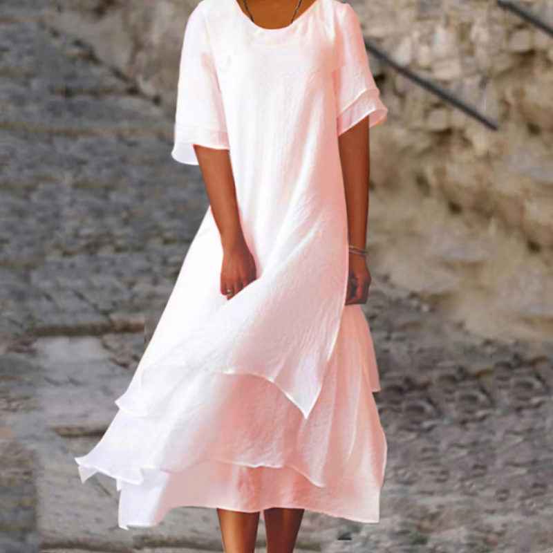 Robe midi femme à col rond et ourlet irrégulier