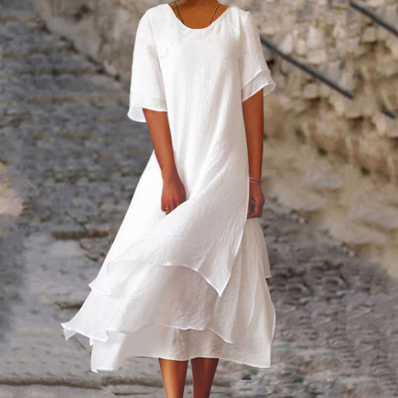 Robe midi femme à col rond et ourlet irrégulier